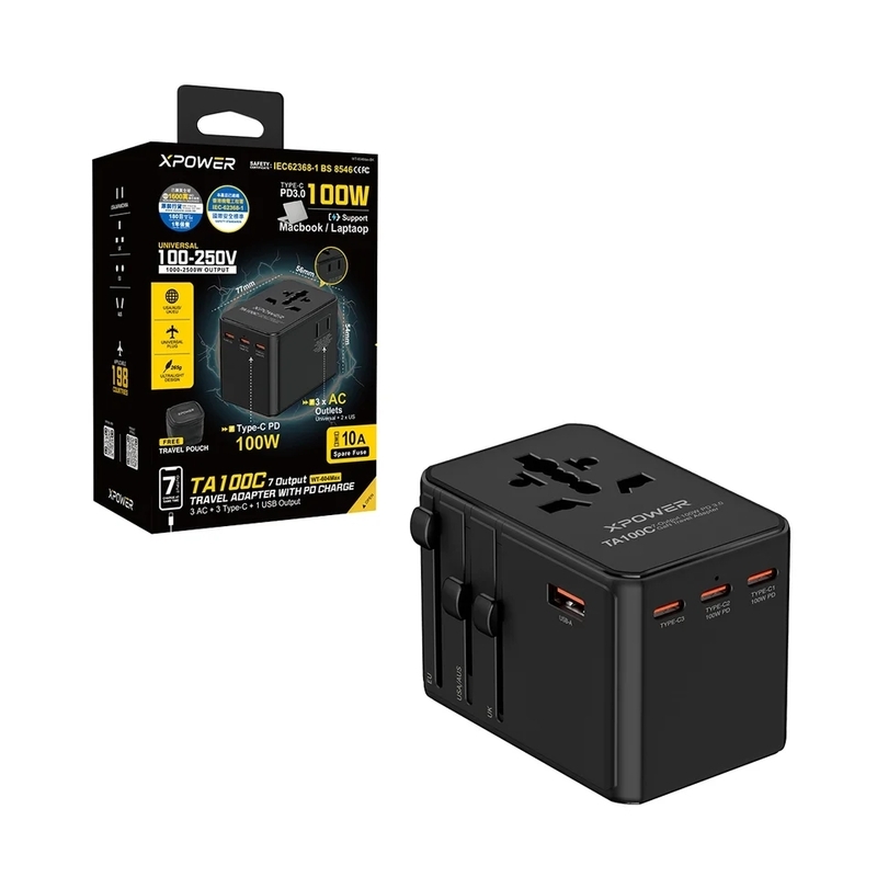 XPower TA100C 7輸出 PD 100W Gan旅行充電器